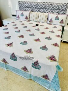 AMBER PREMIUM HANDBLOCK JUTE BEDCOVER WITH 2 PILLOW COVERS
