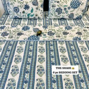 6 Pc Pure Cotton Quilted Bedcover Set with Bedsheet & Pillow