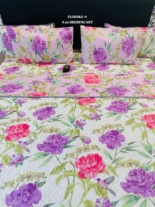 6 Pc Pure Cotton Quilted Bedcover Set with Bedsheet & Pillow