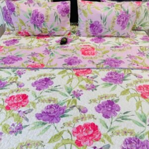 6 Pc Pure Cotton Quilted Bedcover Set with Bedsheet & Pillow