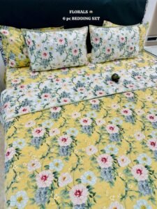 6 Pc Pure Cotton Quilted Bedcover Set with Bedsheet & Pillow