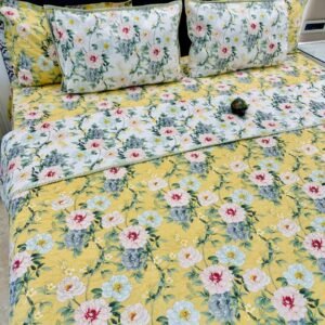 6 Pc Pure Cotton Quilted Bedcover Set with Bedsheet & Pillow