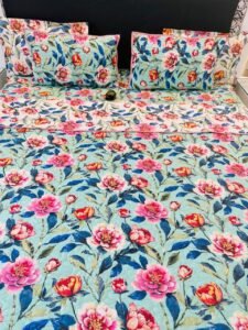 6 Pc Pure Cotton Quilted Bedcover Set with Bedsheet & Pillow