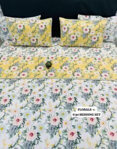 6 Pc Pure Cotton Quilted Bedcover Set with Bedsheet & Pillow