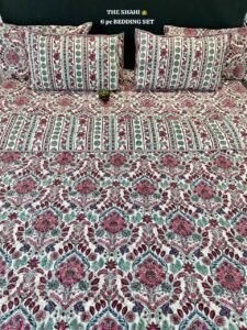 6 Pc Pure Cotton Quilted Bedcover Set with Bedsheet & Pillow