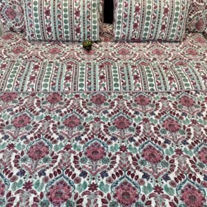 6 Pc Pure Cotton Quilted Bedcover Set with Bedsheet & Pillow